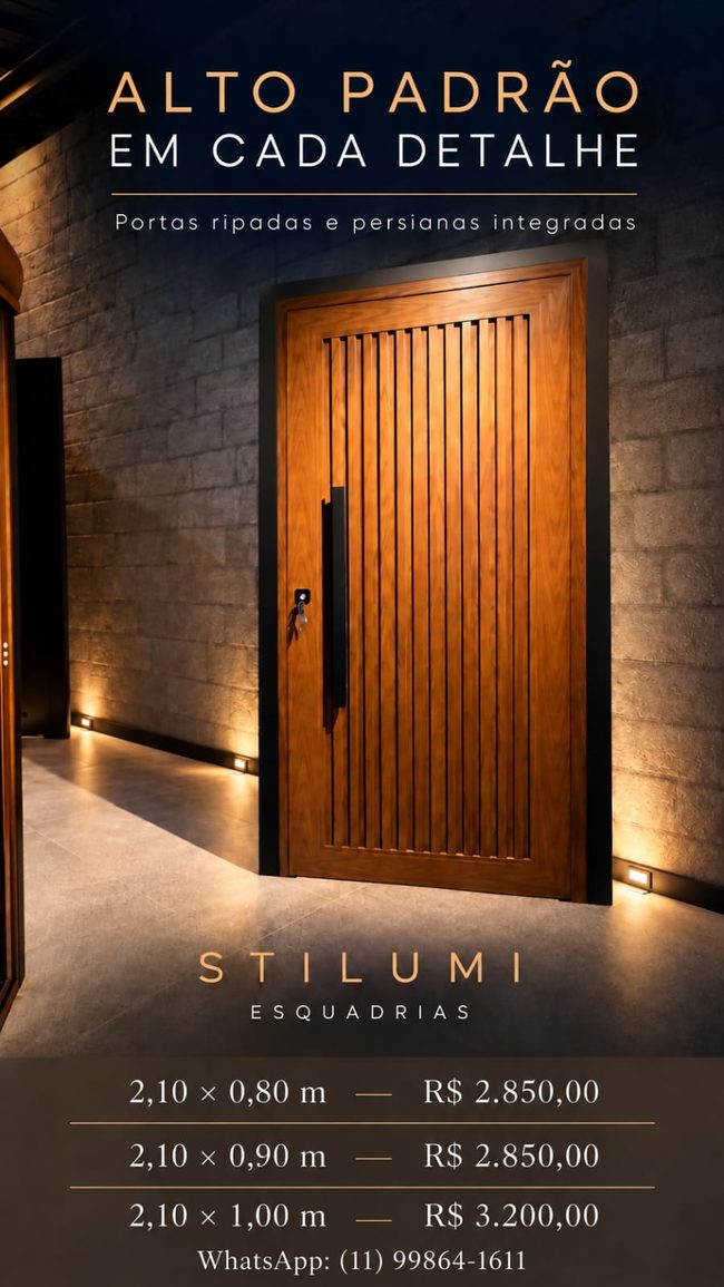 Porta Ripada Stilumi em Aluminio Amadeirado com Iluminacao Cenica